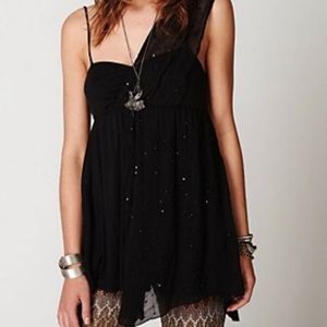 FREE PEOPLE Fairuza Beaded Top Sequin Black Tunic